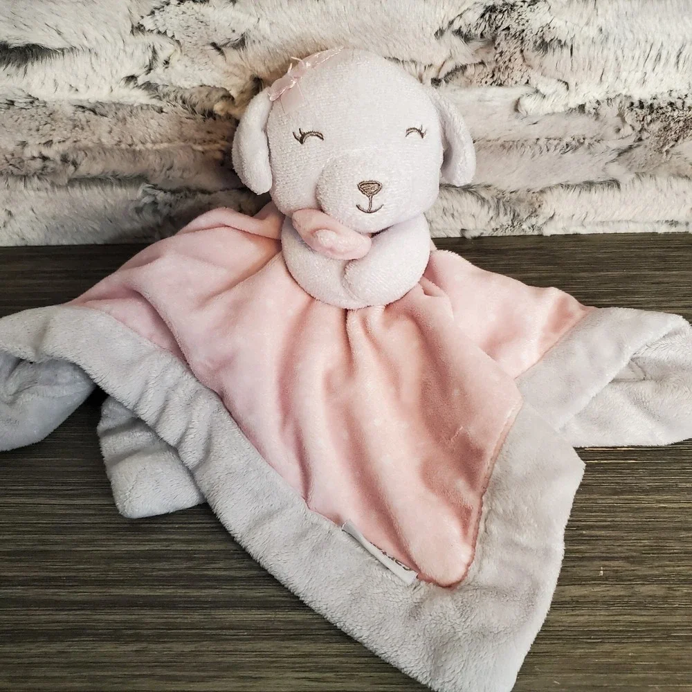Carter's Gray Dog Hugging Pink Lovey Thick Fleece Baby Security Blanket 13